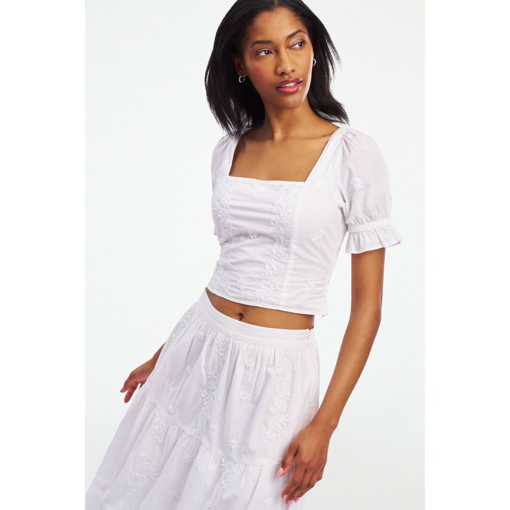 Roller Rabbit Vanna Embroidery Kayla Top Size MWHITE / M